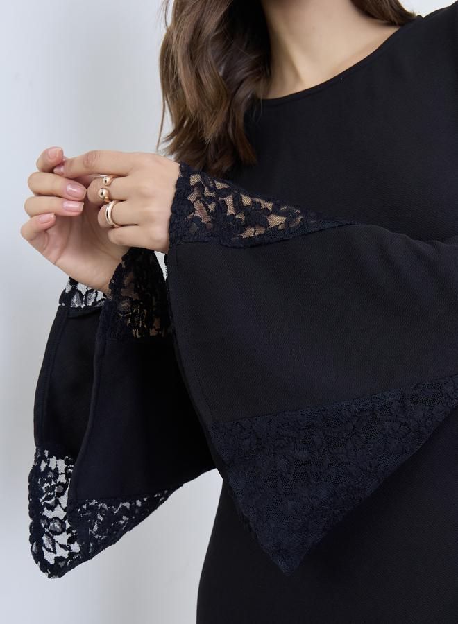 Styli Women Black Lace Sleeves Midi Dress - Image 5